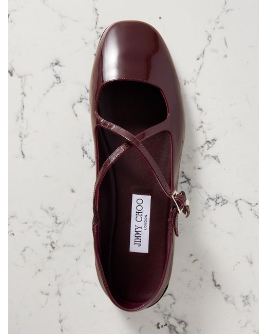 Jimmy Choo Brown Eleri Collapsible-Heel Embellished Patent-Leather Ballet Flats