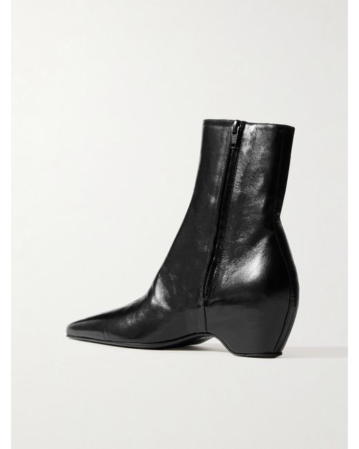 Khaite Black Sybil Glossed-Leather Ankle Boots
