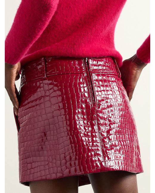 Tom Ford Red Croc-Effect Patent-Leather Mini Skirt