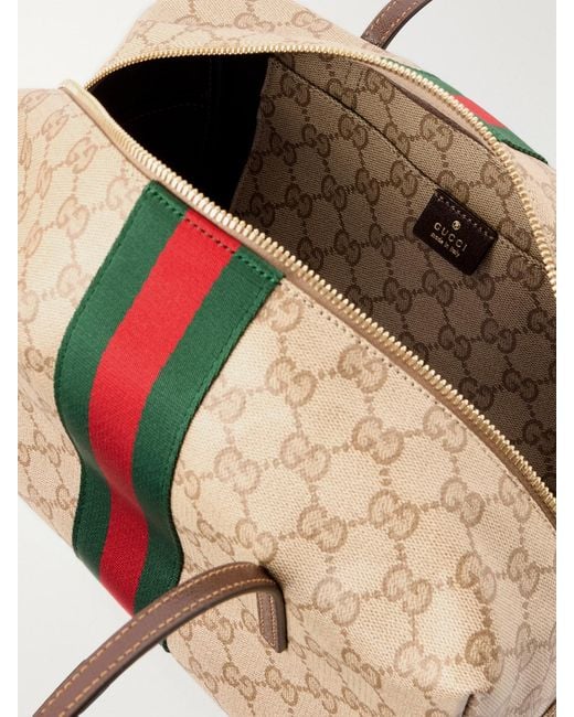 Gucci Natural Boston Leather-Trimmed Coated Canvas-Jacquard Shoulder Bag