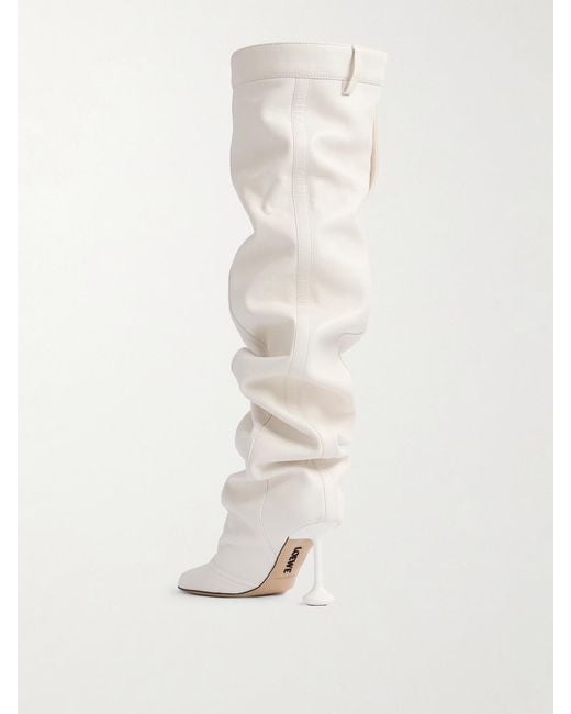 Loewe White Toy Panta Leather Over-The-Knee Boots