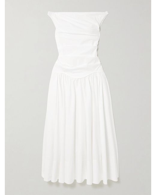 Jonathan Simkhai White Cersei Off-The-Shoulder Draped Cotton-Blend Poplin Midi Dress