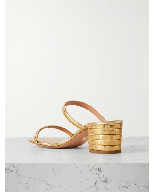 Aquazzura Natural Riviera Chain 50 Textured Mirrored-Leather Mules