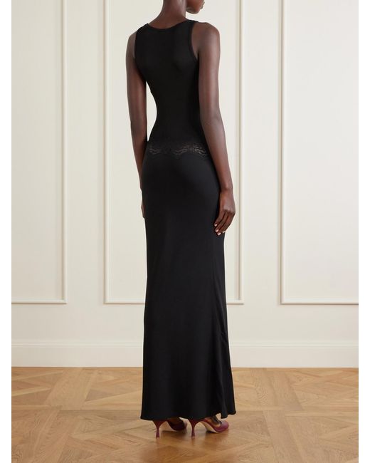 Christopher Esber Black Verner Cut-Out Ribbed-Detail Lace-Trimmed Jersey Midi Dress