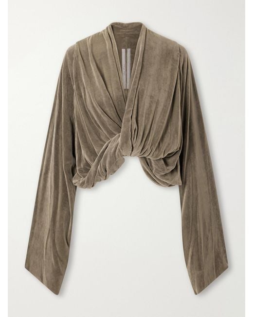 Rick Owens Natural Twist Draped Velvet Crop Blouse