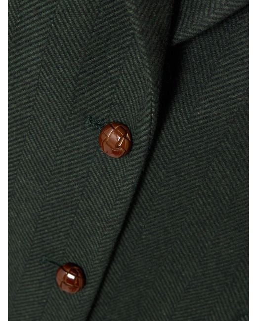 Blazé Milano Green Heck Wollmantel Mit Fischgratmuster Und Besätzen Aus Satin