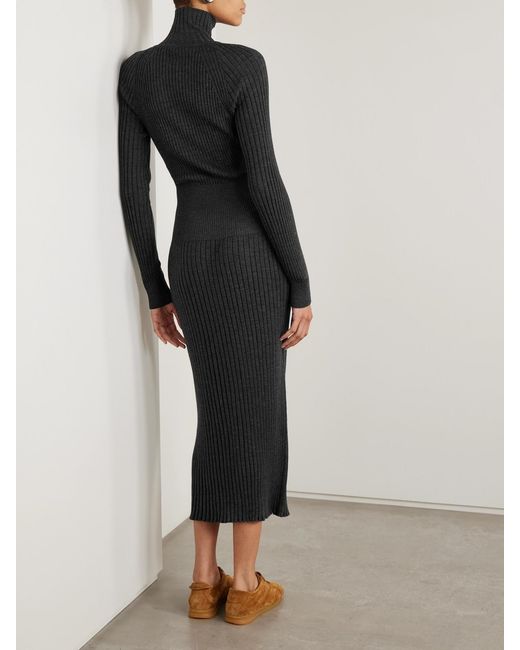 Proenza Schouler Black Maeve Ribbed Merino Wool And Silk-Blend Midi Dress