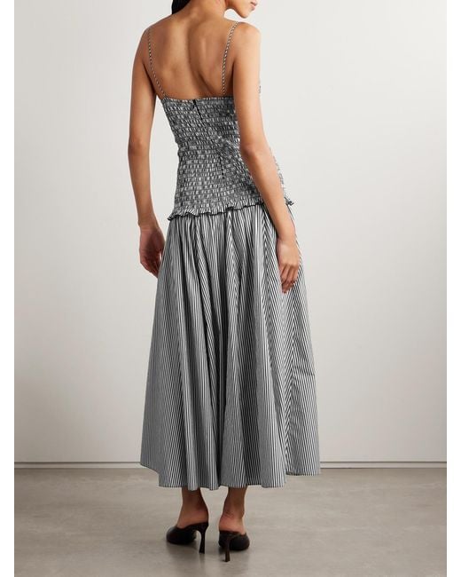Brandon Maxwell Gray The Josie Shirred Striped Cotton Midi Dress