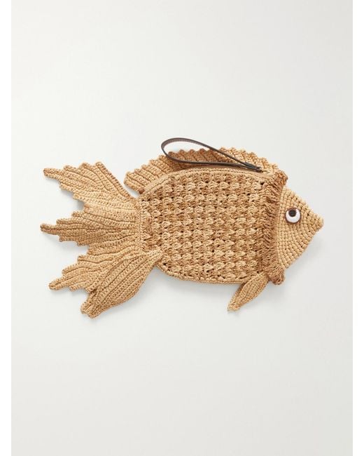 Anya Hindmarch Natural Fish Raffia And Leather-Trimmed Clutch