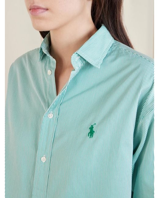 Polo Ralph Lauren Blue Embroidered Striped Cotton-Poplin Shirt
