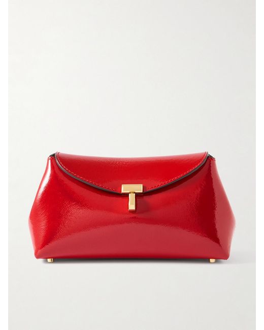 Totême  Red T-Lock Mini Patent-Leather Clutch