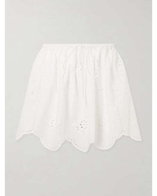Matteau White Scalloped Broderie Anglaise-Trimmed Cotton Mini Skirt