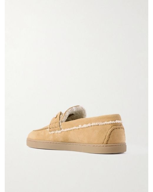 Christian Louboutin Natural Chambeliboat Loafers Aus Veloursleder Mit Shearling-Futter