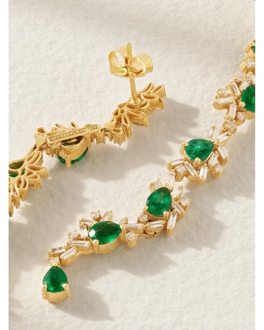 Suzanne Kalan Natural 18-Karat, Diamond And Emerald Earrings