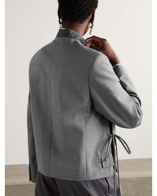 Marni Gray Felt-Trimmed Frayed Embroidered Wool Jacket