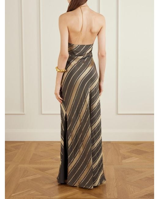 Stella McCartney Natural Striped Silk-Blend Halter Neck Maxi Dress