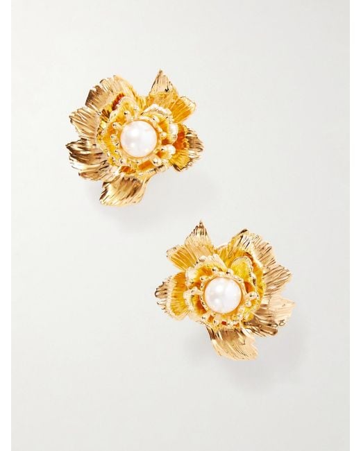 Oscar de la Renta Metallic Wild Poppy Embellished-Tone Earrings