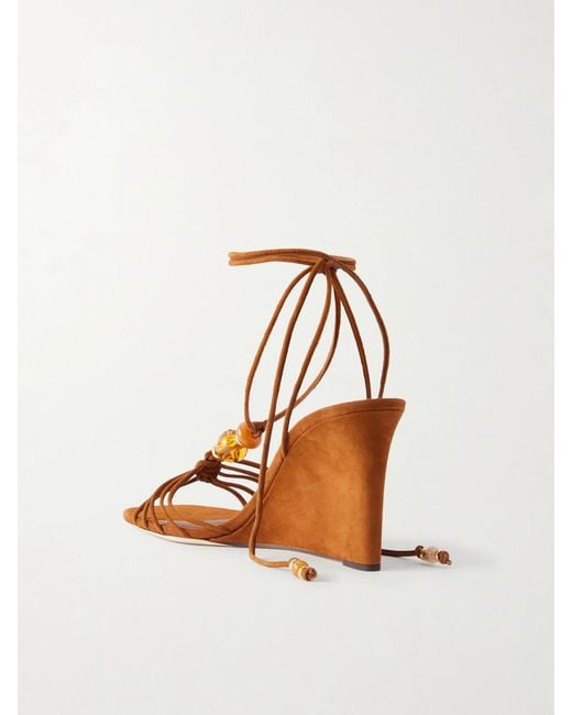 Jimmy Choo Brown Lova 85 Embellished Suede Wedge Sandals