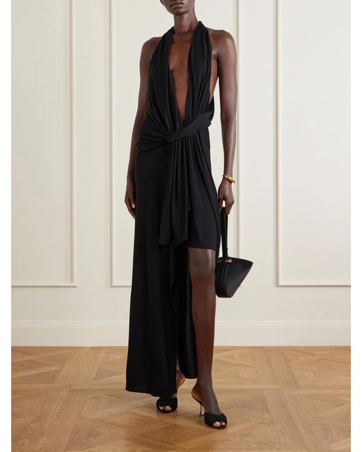 Christopher Esber Black Spire Cascade Twisted Jersey Gown
