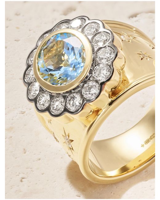 Marlo Laz Natural Alix Cigar 14-Karat, Aquamarine And Diamond Ring