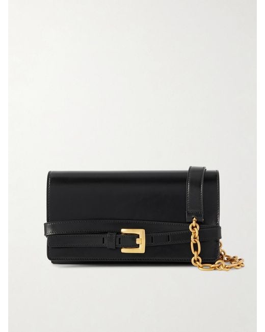 Balmain Black Shuffle Buckled Leather Shoulder Bag