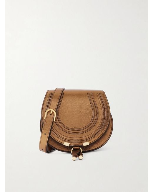 Chloé Natural Marcie Metallic Crinkled-Leather Shoulder Bag
