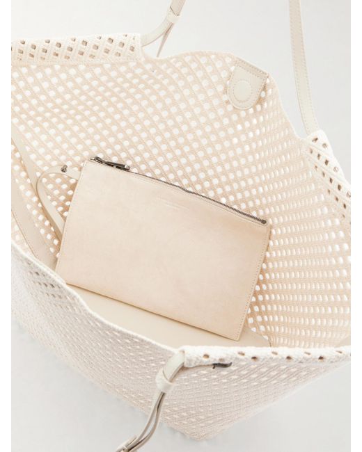 Brunello Cucinelli Natural Crochet Leather-Trimmed Cotton Shoulder Bag