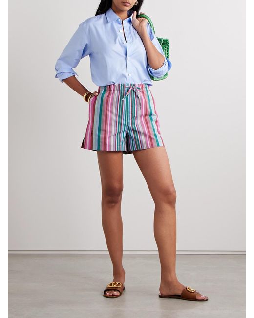 Valentino Garavani Red Striped Cotton-Poplin Shorts