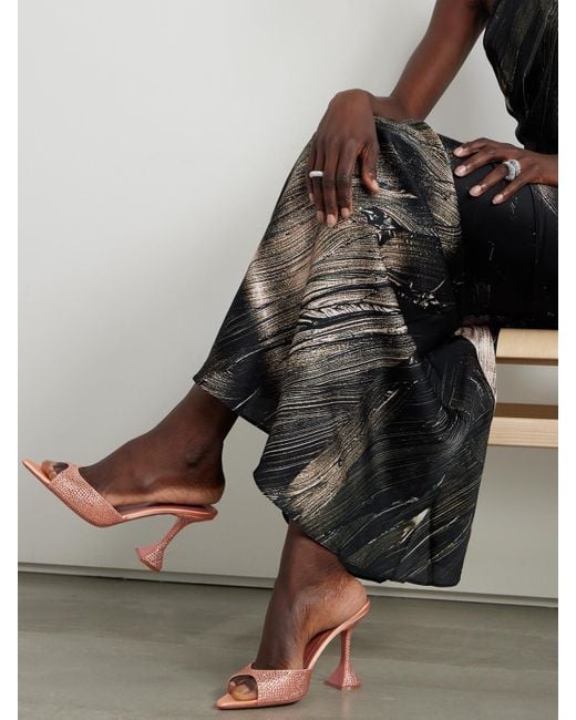 AMINA MUADDI Pink Caroline Crystal-Embellished Satin Mules