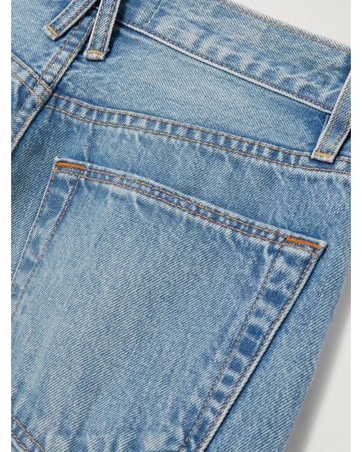 SLVRLAKE Denim Blue Grace Frayed Mid-Rise Wide-Leg Jeans