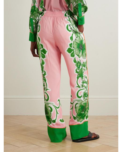 Borgo De Nor Green Havana Floral-Print Crepe Straight-Leg Pants