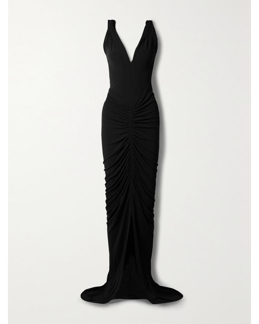 Givenchy Black Open-Back Ruched Crepe Gown