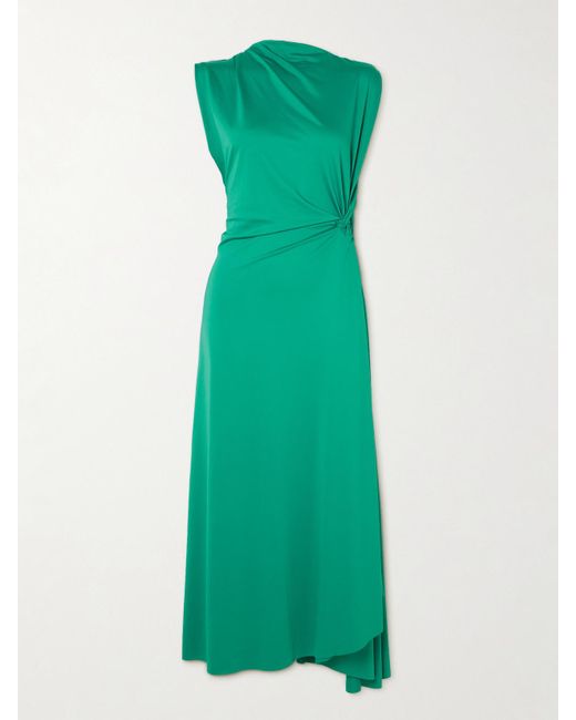 Victoria Beckham Green Asymmetric Draped Stretch-Crepe Midi Dress