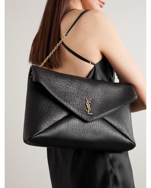 Saint Laurent Black Cassandre Textured-Leather Shoulder Bag