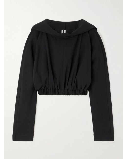 Rick Owens Black Cropped Wool-Crepe Hoodie