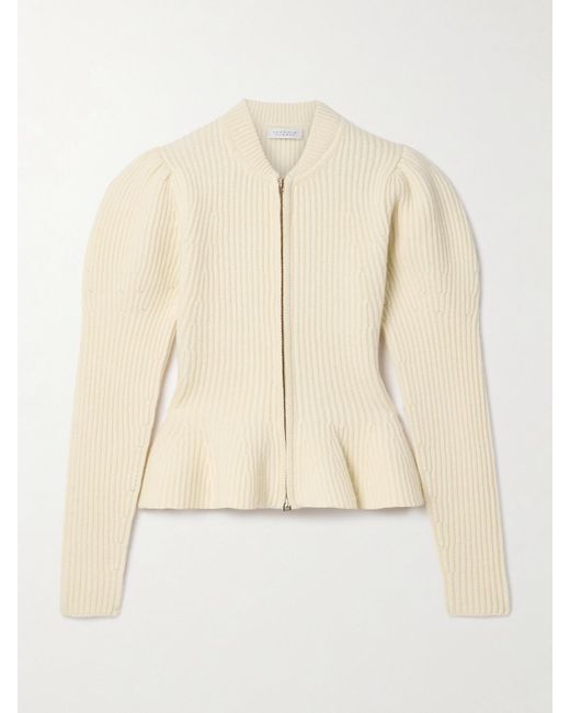 Gabriela Hearst Natural Carrol Ribbed Wool And Cashmere-Blend Peplum Cardigan
