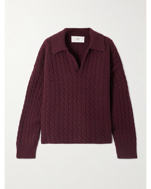 AMI Purple Matis Cable-Knit Wool And Cashmere-Blend Sweater