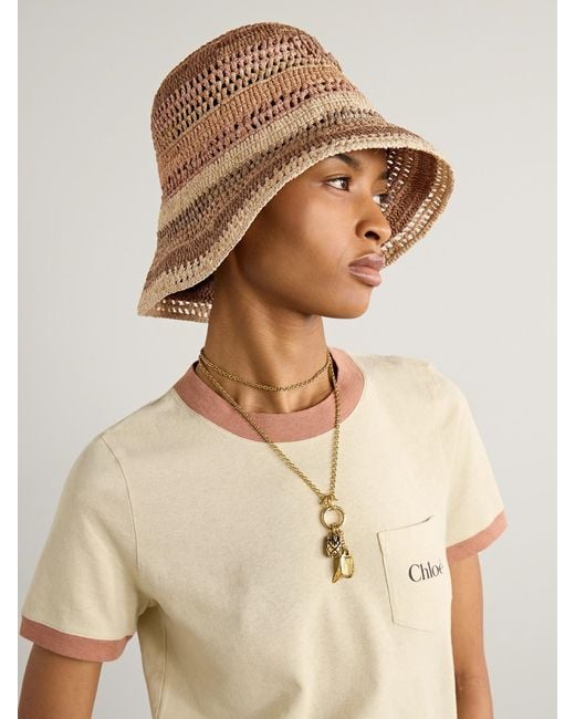 Chloé Natural Sunset Embroidered Striped Raffia Hat