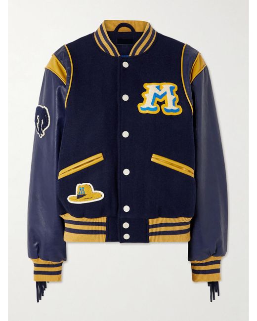 Mother Blue The Fringe Team Spirit Appliquéd Wool-Blend Bomber Jacket