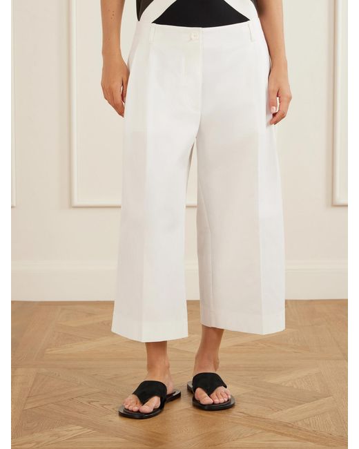 Totême  White Cropped Pleated Organic Cotton And Lyocell-Blend Straight-Leg Pants