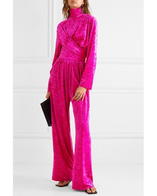 Balenciaga Crushed-velvet Turtleneck Jumpsuit in Pink | Lyst UK