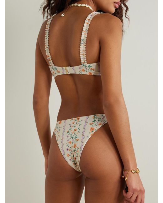 Agua Bendita White Argaz Chinesis Ruffled Floral-Print Recycled Bikini Top