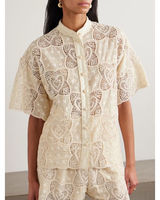 Zimmermann Natural Wanderlust Crocheted And Embroidered Cotton-Blend Voile Shirt