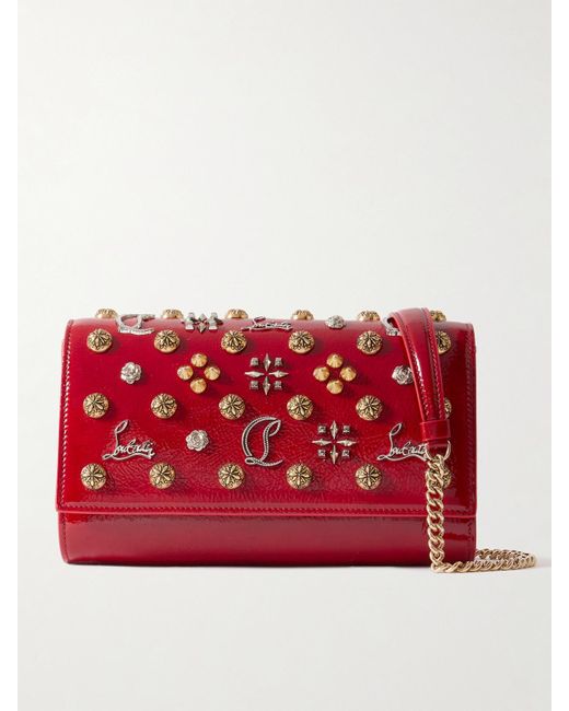 Christian Louboutin Red Paloma Embellished Patent-Leather Shoulder Bag
