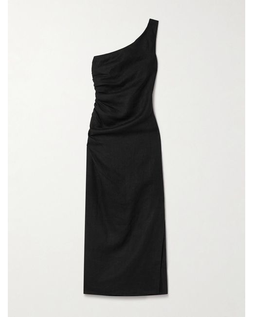 Mara Hoffman Black Enya One-Shoulder Ruched Hemp Maxi Dress