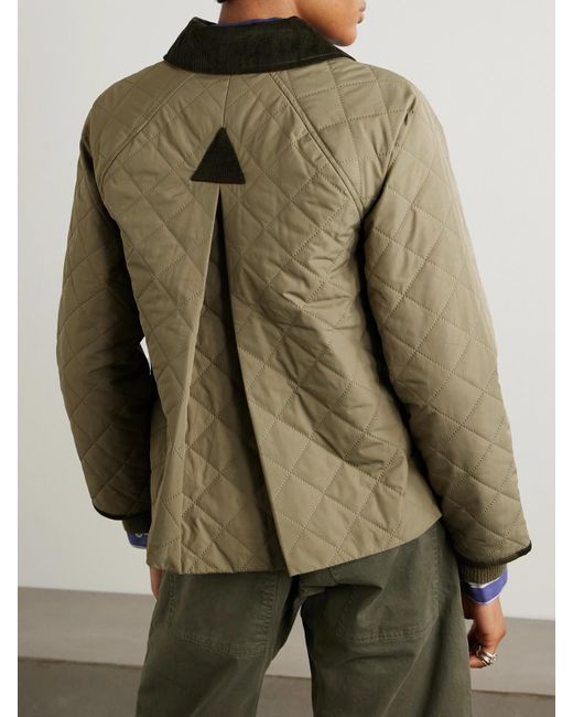Barbour Green Anise Corduroy-Trimmed Cropped Quilted Shell Jacket