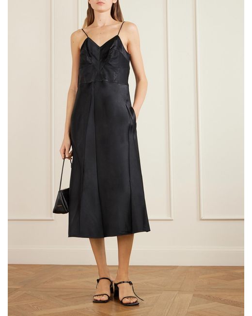 calvin klein black satin dress Fia Midi in square neck