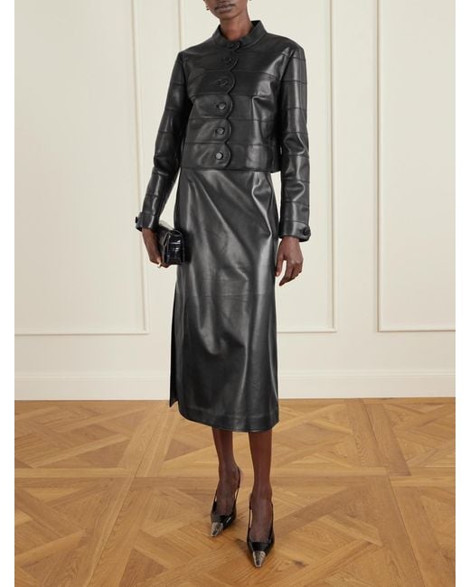 Veronica de Piante Black Gisele Paneled Leather Midi Skirt