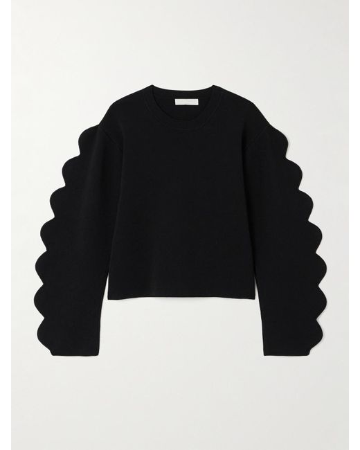 Ulla Johnson Black Ivy Scalloped Jersey Sweater