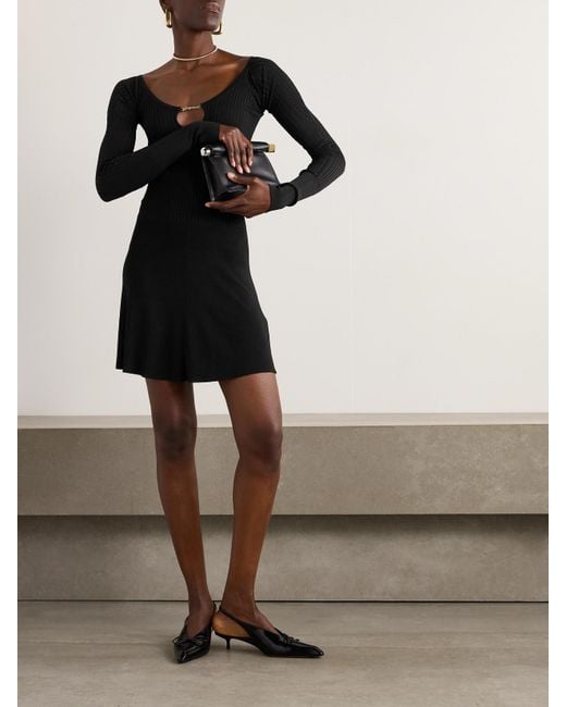 Jacquemus La Mini Robe Pralù Ribbed-Knit Mini Dress in Black